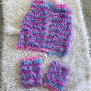 Rainbow fur vest and leg warmers girls